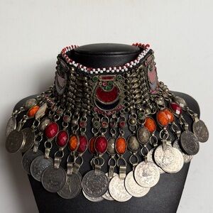 Ethnic Gypsy, Bohemian, Hand Crafted Multicolor Coin Kuchi Necklace